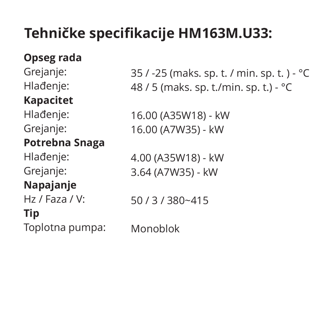 LG toplotna pumpa Therma V Monobloc HM163M.U33 karakteristike