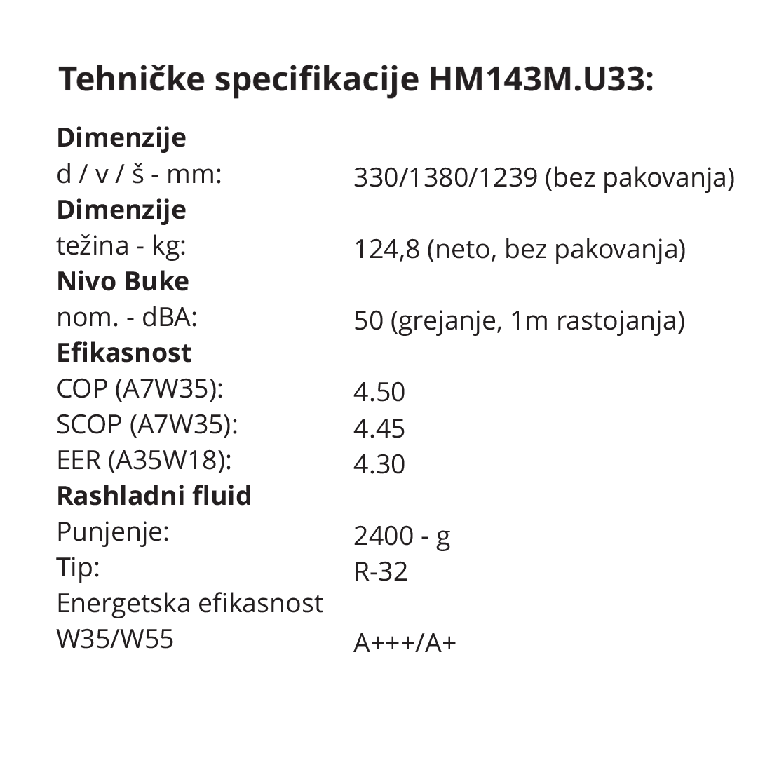 Lg toplotna pumpa Therma V Monobloc HM143M.U33 karakteristike